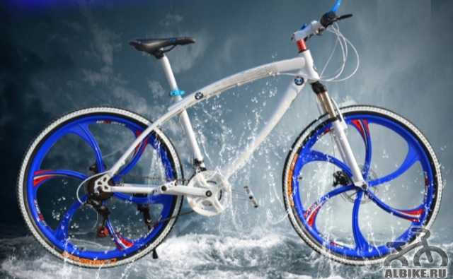Велосипед БМВ X1 белый/синий на спицах